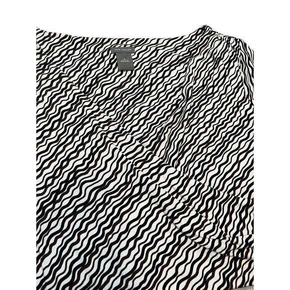 Ann Taylor Sheath Dress Faux Wrap Women's Size 8 Black Brown Pattern Geometric - Picture 4 of 9